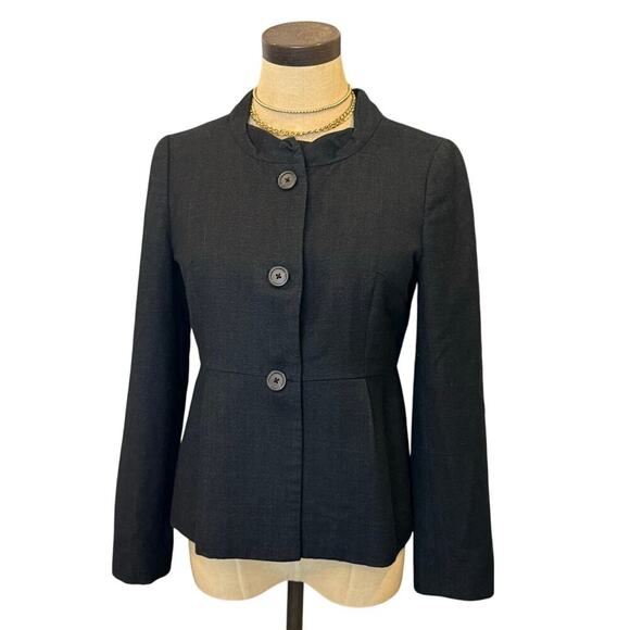 J.CREW Black Wool Silk Scallop Neck Jacket Blazer Top Women's Size 2 - Picture 1 of 11